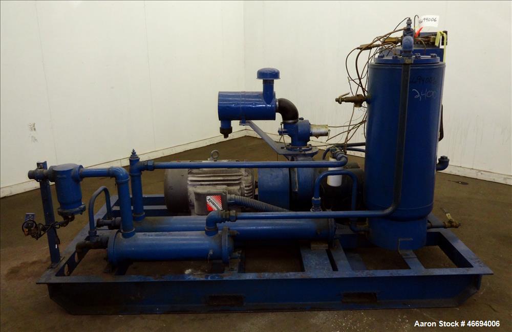 Used Quincy Helical Screw Air Compressor, Model Q235WNW1, Water Cooled. Capacity 234 CFM at 125 psi. Driven by a 50hp, 3/60/230/460 volt, 1760 rpm motor. Includes an air/oil reservoir tank, after coo...