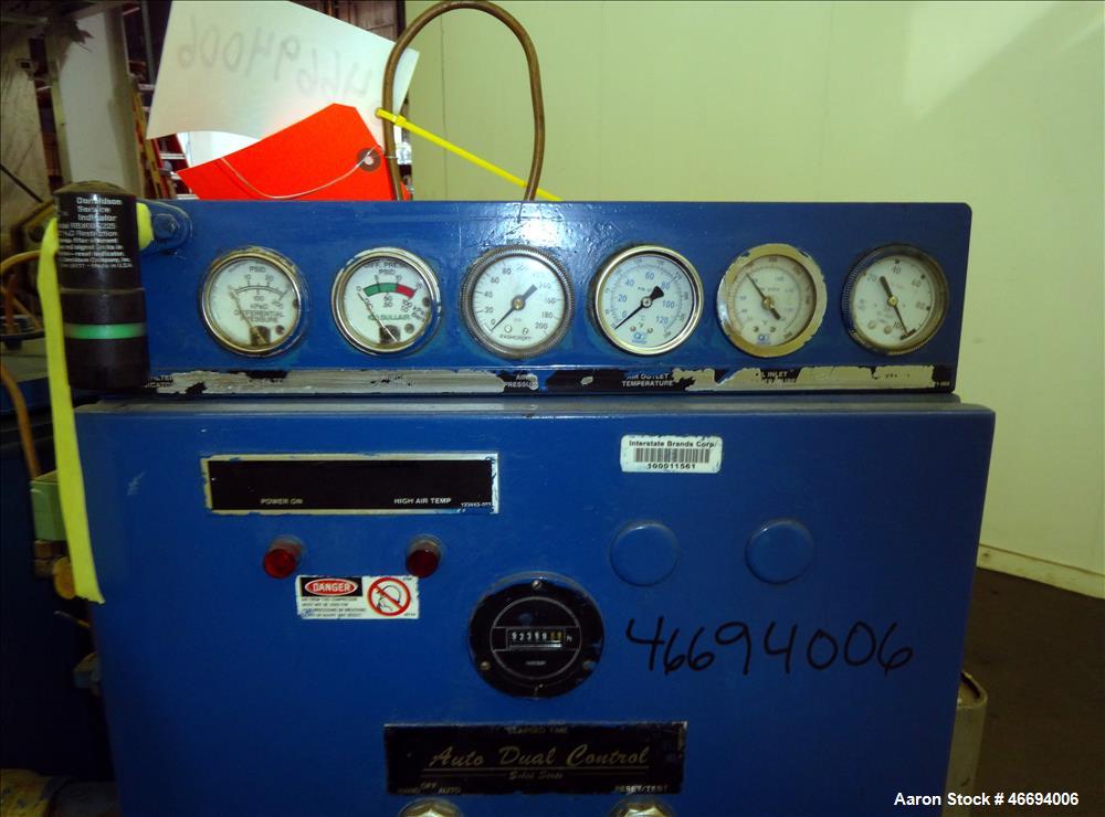 Used Quincy Helical Screw Air Compressor, Model Q235WNW1, Water Cooled. Capacity 234 CFM at 125 psi. Driven by a 50hp, 3/60/230/460 volt, 1760 rpm motor. Includes an air/oil reservoir tank, after coo...