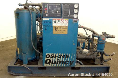 Used Quincy QSI-245 Water cooled  Rotary Screw Compressor, Model QSI245WNW31B. Approximate air delivery 245 cfm at 110 psig. Driven by a 50 hp, 3/60/230/460 volt, 1780 rpm motor. Unit includes contro...