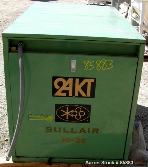 USED: Sullair single stage rotary screw compressor, model 10-25AC/AC 24KT, air cooled. Rated 105 cfm at 115/125 psig. Driven by a 25 hp, 3/60/230/460 volt, 1750 rpm motor. Includes sound enclosure an...
