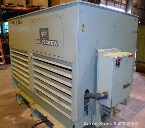Used Sullair Rotary Screw Air Compressor, model 20-100L. Single stage, air cooled. Approximately 575 cfm at 100/110 psig. Driven by a 100 hp, 3/60/230/460 volt, 1770 rpm motor. Includes a control pan...