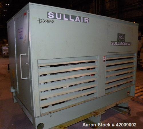 Used Sullair Rotary Screw Air Compressor, model 20-100L. Single stage, air cooled. Approximately 575 cfm at 100/110 psig. Driven by a 100 hp, 3/60/230/460 volt, 1770 rpm motor. Includes a control pan...