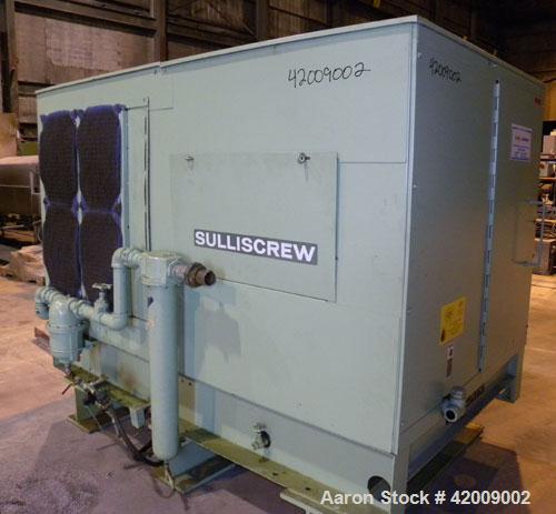 Used Sullair Rotary Screw Air Compressor, model 20-100L. Single stage, air cooled. Approximately 575 cfm at 100/110 psig. Driven by a 100 hp, 3/60/230/460 volt, 1770 rpm motor. Includes a control pan...