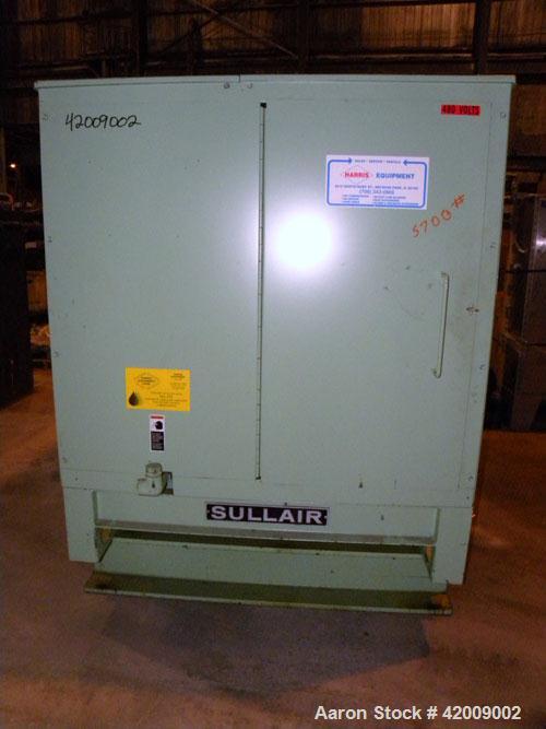 Used Sullair Rotary Screw Air Compressor, model 20-100L. Single stage, air cooled. Approximately 575 cfm at 100/110 psig. Driven by a 100 hp, 3/60/230/460 volt, 1770 rpm motor. Includes a control pan...