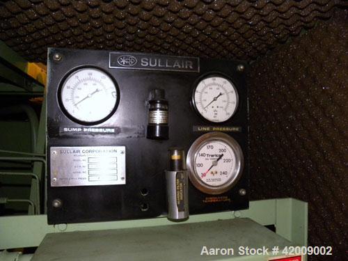 Used Sullair Rotary Screw Air Compressor, model 20-100L. Single stage, air cooled. Approximately 575 cfm at 100/110 psig. Driven by a 100 hp, 3/60/230/460 volt, 1770 rpm motor. Includes a control pan...