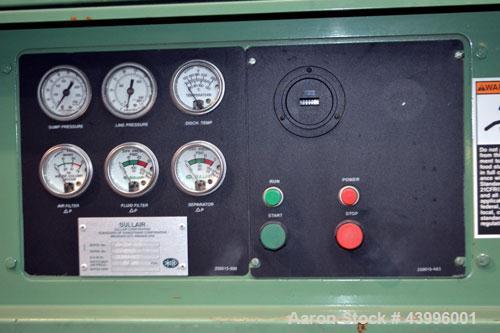 Used Sullair Air Cooled Rotary Screw Air Compressor, Model 25-200H ACAC. Approximately 900 cfm at 150 psig. Driven by a 250hp, 3/60/460 volt, 1770 rpm motor. Includes a control panel, and sound enclo...