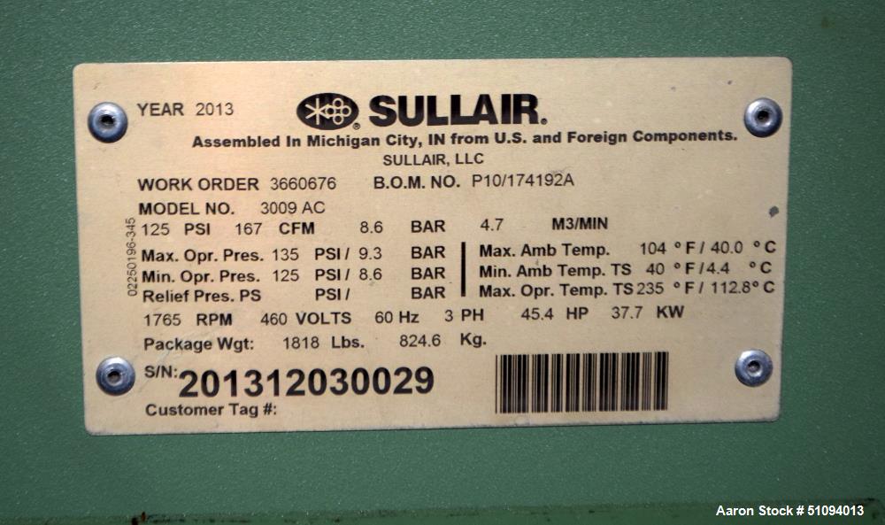 Used- Sullair S-Energy 3000 Air Cooled Lubricated Rotary Screw Air Compressor