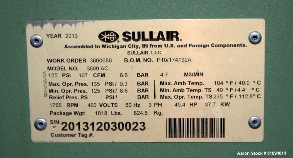 Sullair S-Energy 3000 Air Cooled Lubricated Rotary Screw Air Compressor