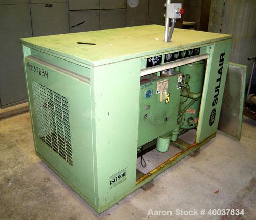Used Sullair Rotary Screw Air Compressor, model LS-10. Approximately 111 cfm at 100 psig. Approximately 100 psi, and a 25 hp motor. Includes a sound enclosure. Missing controls, 51094 hours on meter....