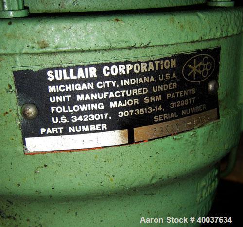 Used Sullair Rotary Screw Air Compressor, model LS-10. Approximately 111 cfm at 100 psig. Approximately 100 psi, and a 25 hp motor. Includes a sound enclosure. Missing controls, 51094 hours on meter....