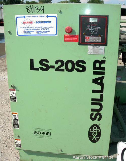 USED: Sullair single stage rotary screw air compressor, model LS20S-150LWCWC, water cooled. Rated 730 cfm at 100 psig. Driven by a 150 hp, 3/60/460 volt, 1780 rpm motor. Includes heat exchangers, tan...