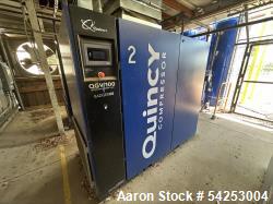 Used Quincy QGV-100 rotary screw air compressor, 100 HP, VSD, 460V/3-phase. Touchscreen controller (ID UTY310038) showing 5,...