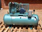 Used Air Compressor with Leeson Electric Motor. 5HP, 3 phase 460 Volt, 17 CFM at 175 PSI with Mounted Belt Guard After-Cooler. 80 Gallon Horizontal Tank with pneumatic tank drain and mounted starter.
