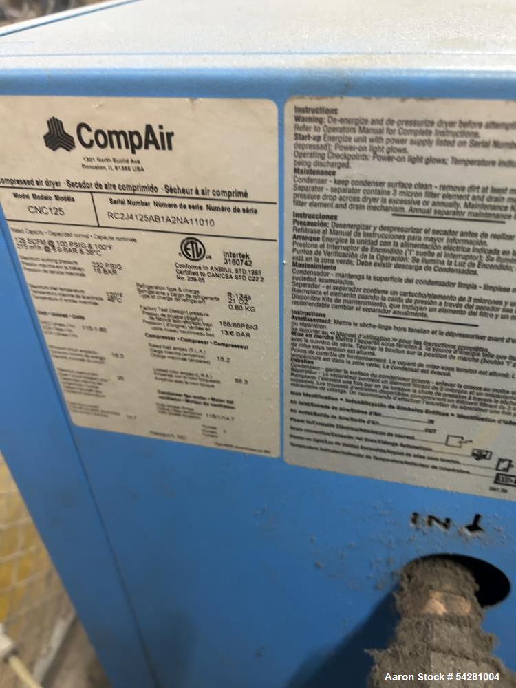 Used CompAir CNC125 Refrigerated Compressed Air Dryer | 125 SCFM | Industrial Continuous-Duty Moisture Removal