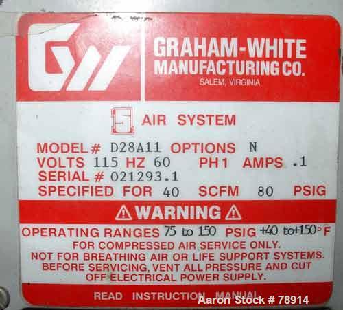 Used Graham-White Manufacturing Company "Five-In-One" Air System, Model D28A11. Operating pressure 75 PSIG to 150 PSIG. Standard operating temperature between 40 - 150 Degrees F. Specified for 40 SCF...