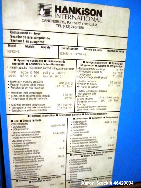 Used Hankinson Pressure Air Dryer, Model HPRD-4