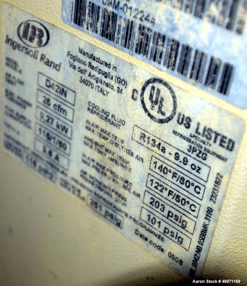 Used Ingersoll Rand Refrigerated Air Dryer, Model D42IN. Rated 25 cfm. Serial# 09M-012244.