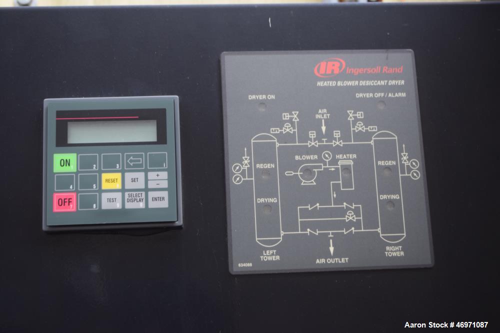 Used Ingersoll-Rand Heated Blower Desiccant Dryer, Model HB50004HN49S, Inlet Capacity 5000 SCFM. Desiccant 1633 kg per tower, 3/60/460 volt, maximum inlet air 150 psi at 120 degrees F. Serial# 525722...