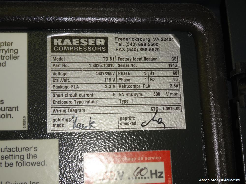 Used Kaeser Refrigerated Compressed Air Dryer, Model TD61.