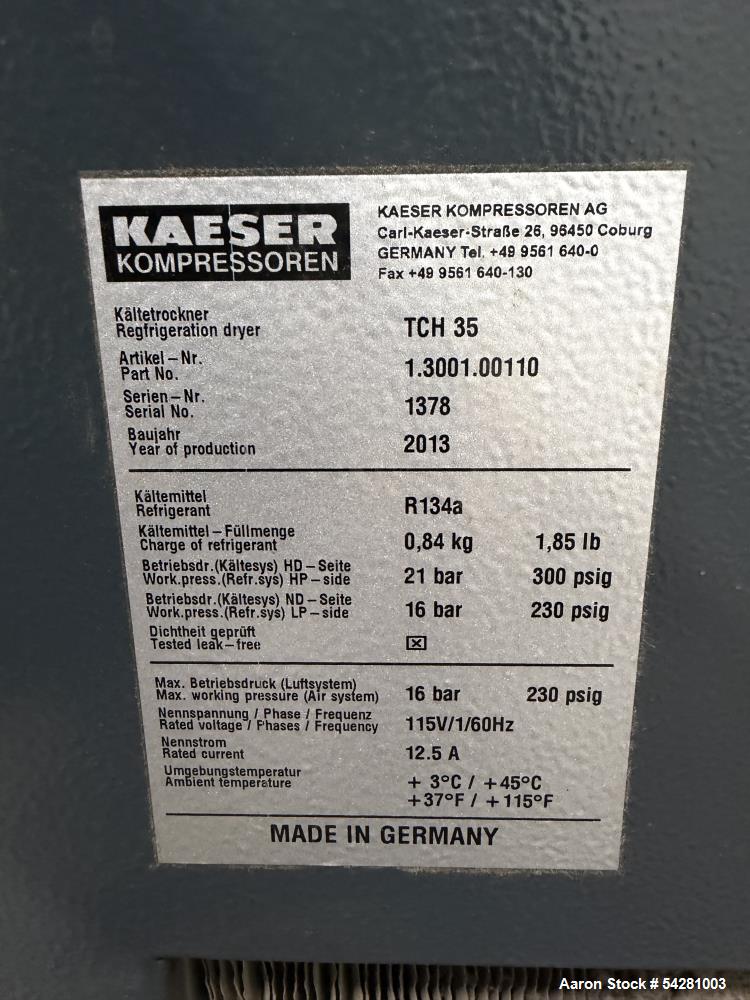 Used Kaeser TCH35 Refrigerated Compressed Air Dryer | 124 CFM | High-Pressure In