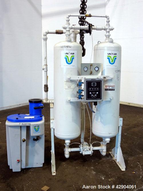 Used Van Air Systems Heatless Regenerative Desiccant Air Dryer, Model HL375-142. System is rated for 375 cfm at minimum 60 to a maximum of 150 psig, minimum/maximum inlet temperature 40 to 120 degree...