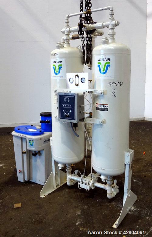Used Van Air Systems Heatless Regenerative Desiccant Air Dryer, Model HL375-142. System is rated for 375 cfm at minimum 60 to a maximum of 150 psig, minimum/maximum inlet temperature 40 to 120 degree...