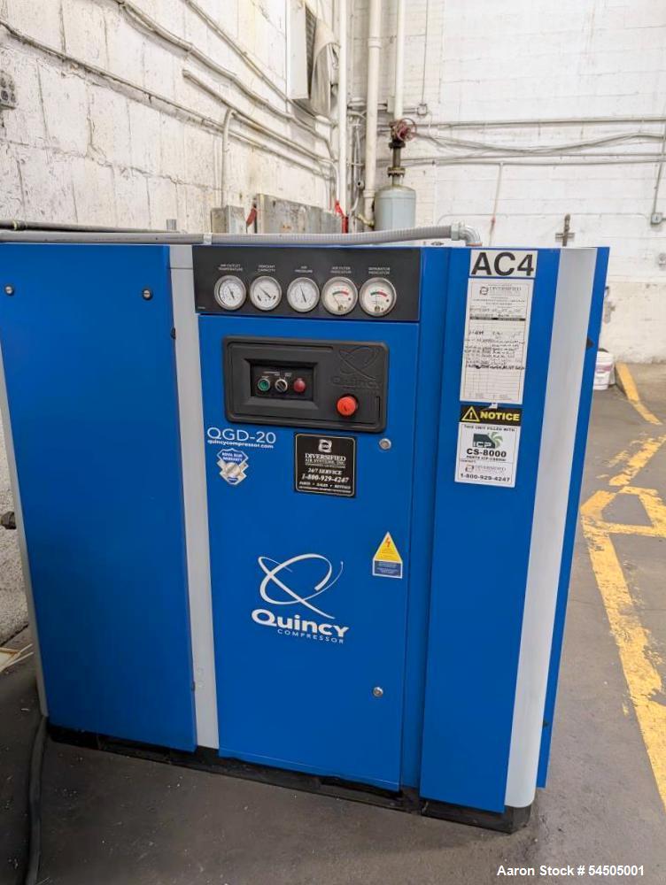 Used Quincy QCD-20 Rotary Screw Air Compressor System with 120 Gallon Tank, Dryer & Oil Water Separator