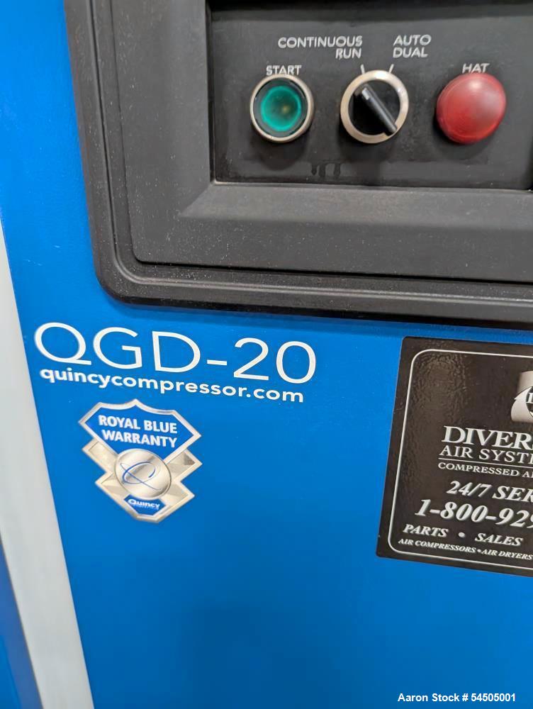 Used Quincy QCD-20 Rotary Screw Air Compressor System with 120 Gallon Tank, Dryer & Oil Water Separator