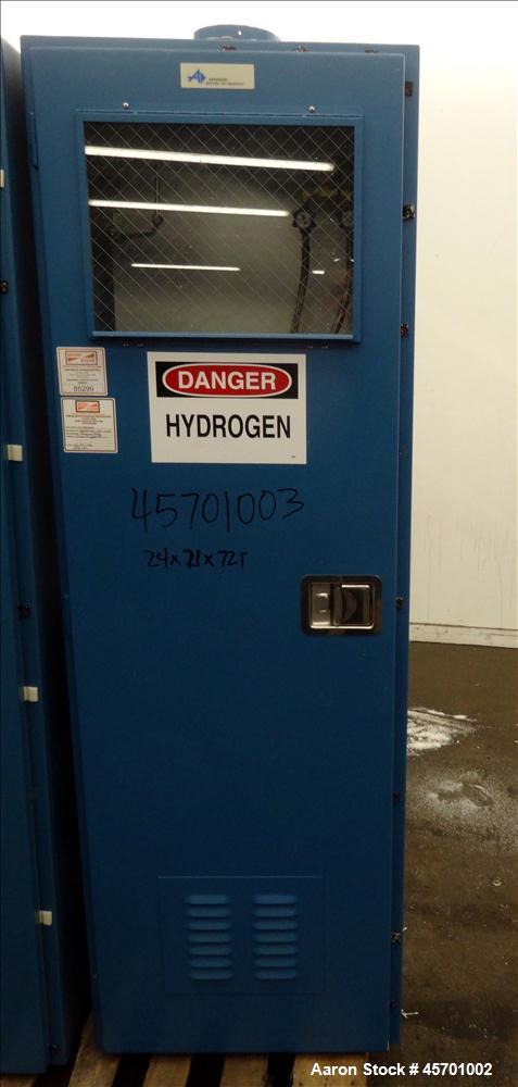 Used Advanced Specialty Gas Equipment Gas Cylinder Storage Cabinet, Model GC-2, Carbon Steel.  Cabinet type 2-cylinder, 72” tall x 18” deep x 24” wide. Includes a 6" diameter top vent opening, 1/4” t...
