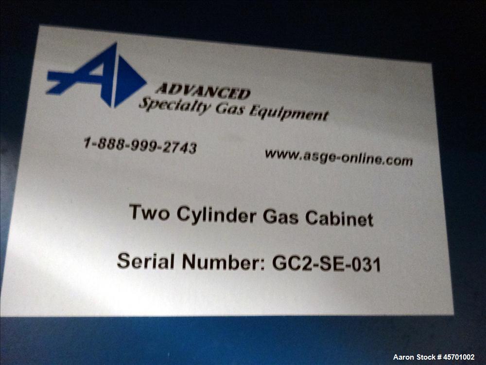 Used Advanced Specialty Gas Equipment Gas Cylinder Storage Cabinet, Model GC-2, Carbon Steel.  Cabinet type 2-cylinder, 72” tall x 18” deep x 24” wide. Includes a 6" diameter top vent opening, 1/4” t...
