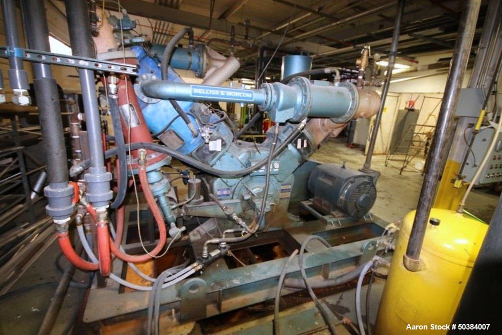 Used Belliss & Morcom 250 hp High-Pressure Reciprocating Compressor, Model VH15H3N, Serial # 9082, Stroke 165.1 MM, 750 Max. RPM, 45.5 Bar G Pressure, with Teco 1780 RPM Motor, 575 Volts, with SPX Hi...