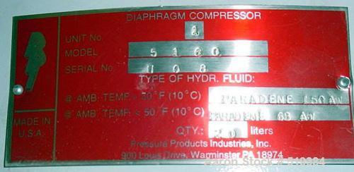 Unused-UNUSED: Pressure Products Industries nitrogen compressor, model 5180.130 psig max suction @ 100 deg F. Max discharge pressure 600 psig.44.8 specific gravity, 20 hp, 575 volt motor. Year 2000.