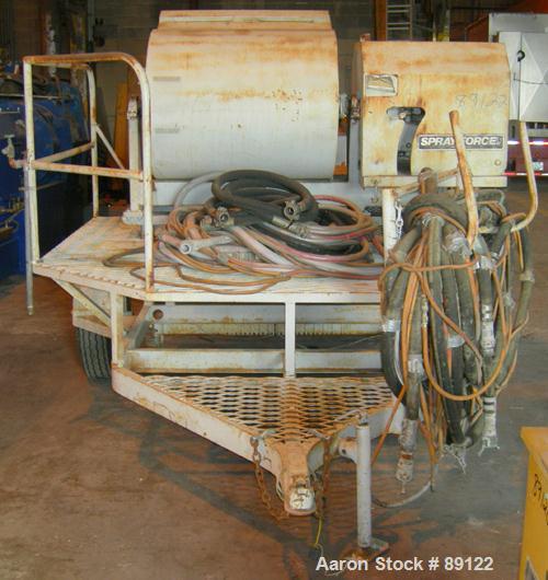 USED: Sprayforce fireproofing/plaster finishing machine, model Calibur. Includes a Wisconsin gas powered engine mixer and a gas powered pump. Unitized on a trailer. Built 1989.