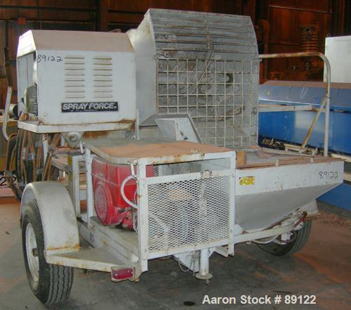 USED: Sprayforce fireproofing/plaster finishing machine, model Calibur. Includes a Wisconsin gas powered engine mixer and a gas powered pump. Unitized on a trailer. Built 1989.