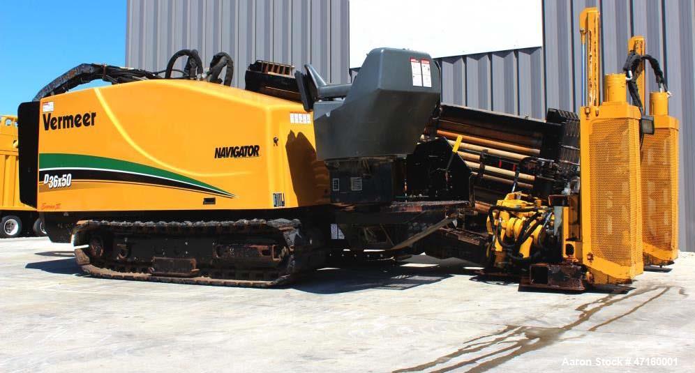 Used 2008 Vermeer D36X50II Navigator with 140 hp. John Deere Diesel Engine. Machine features 36,000 lbs. of thrust and pullback, 4995 ft. lbs. of torque, 50 GPM FMC Water Pump at 850 psi. 500' of use...