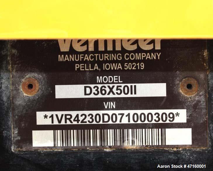Used 2008 Vermeer D36X50II Navigator with 140 hp. John Deere Diesel Engine. Machine features 36,000 lbs. of thrust and pullback, 4995 ft. lbs. of torque, 50 GPM FMC Water Pump at 850 psi. 500' of use...