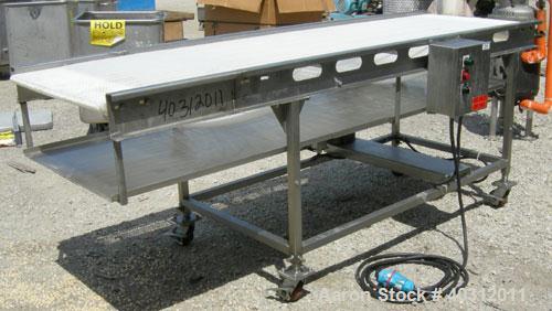 Used Belt Conveyor, 29" wide x 102" long plastic belt. Driven by a 1/2 hp, 3/60/230/460 volt, 1725 rpm motor with an Allen Bradley Powerflex 4 panel. Mounted on a 304 stainless steel frame with caste...