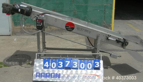 Used- Sager Incline Belt Conveyor.  12" wide x approximately 80" long belt.  Driven by a 1 hp, 3/60/230/460 volt, 1725 rpm m...