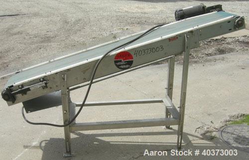 Used- Sager Incline Belt Conveyor.  12" wide x approximately 80" long belt.  Driven by a 1 hp, 3/60/230/460 volt, 1725 rpm m...