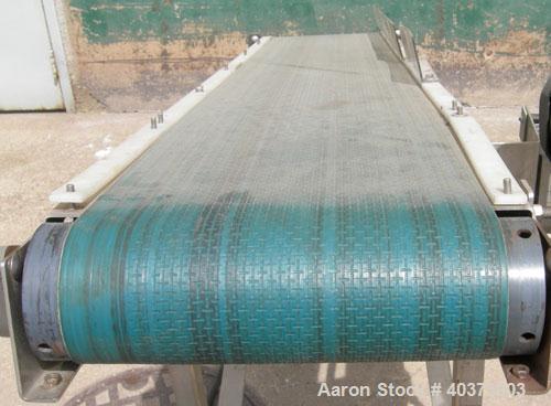 Used Sager Incline Belt Conveyor.  12" wide x approximately 80" long belt.  Driven by a 1 hp, 3/60/230/460 volt, 1725 rpm motor thru reducer, ratio 7.5:1.  Includes an E-trac AC inverter.  Mounted on...