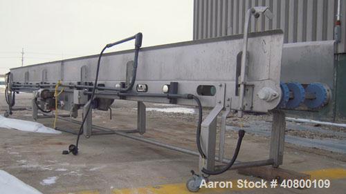 Used Heat and Control Deoiler Belt Conveyor, Model CV-BT-PL, 304 stainless steel. 18" wide x 280" long belt, driven by a 1/2 hp, 3/60/575 volt, 1740 rpm gearmotor. Mounted on a stainless steel frame ...