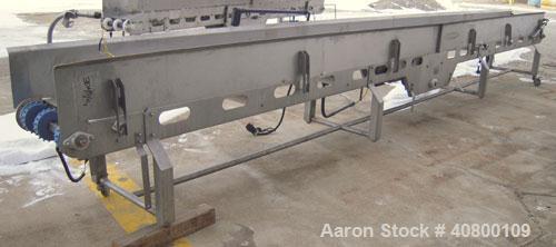 Used Heat and Control Deoiler Belt Conveyor, Model CV-BT-PL, 304 stainless steel. 18" wide x 280" long belt, driven by a 1/2 hp, 3/60/575 volt, 1740 rpm gearmotor. Mounted on a stainless steel frame ...