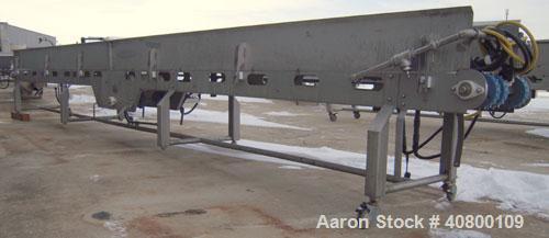 Used Heat and Control Deoiler Belt Conveyor, Model CV-BT-PL, 304 stainless steel. 18" wide x 280" long belt, driven by a 1/2 hp, 3/60/575 volt, 1740 rpm gearmotor. Mounted on a stainless steel frame ...