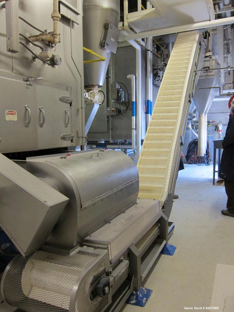 Used 17'' Wide x Approximate 13 ft High Inclined Plastic Interlocking Cleated Stainless Steel Conveyor