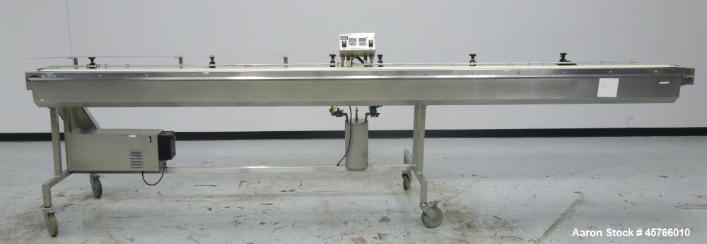 Used Takeaway Conveyor. Approximate 5" wide x 176" long rubber belt, driven by a hp gear motor with a Penta drive. Includes a Pneumatic ejector system with accumulation tank, and pipe manifold. (1) C...
