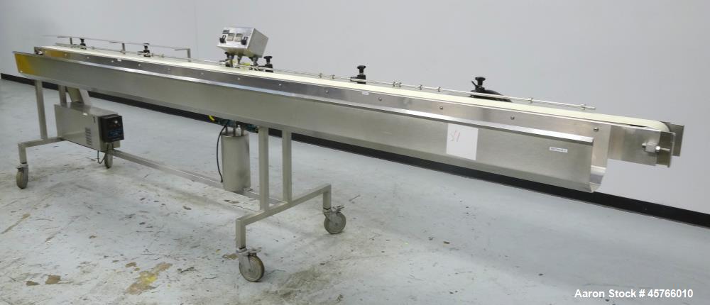 Used Takeaway Conveyor. Approximate 5" wide x 176" long rubber belt, driven by a hp gear motor with a Penta drive. Includes a Pneumatic ejector system with accumulation tank, and pipe manifold. (1) C...