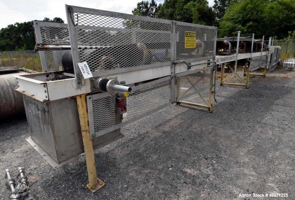 Used OFI Custom Metal Fabrication Rubber Belt Conveyor. Approximate 24" wide x 360" long belt. Overall Dimensions 33'OAL x 5'6"OAW x 5'10"OAH. Built 2007.
