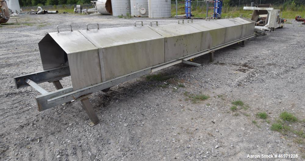 Used OFI Custom Metal Fabrication Rubber Belt Conveyor. Approximate 24" wide x 600" long belt. Overall Dimensions 60'OAL x 5'6"OAW x 5'10"OAH. Built 2007.
