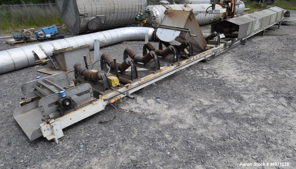 Used OFI Custom Metal Fabrication Rubber Belt Conveyor. Approximate 24" wide x 600" long belt. Overall Dimensions 60'OAL x 5'6"OAW x 5'10"OAH. Built 2007.
