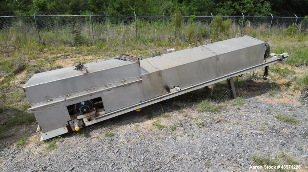 Used OFI Custom Metal Fabrication Rubber Belt Conveyor. Approximate 24" wide x 600" long belt. Overall Dimensions 60'OAL x 5'6"OAW x 5'10"OAH. Built 2007.